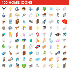 100 home icons set, isometric 3d style