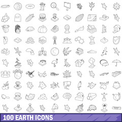100 earth icons set, outline style