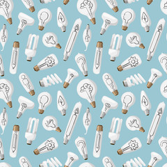 Cartoon lamps old retro light bulb seamless pattern background design vector illustration