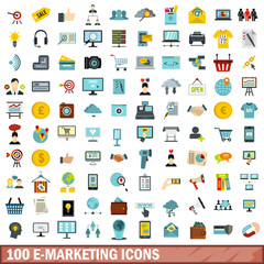 100 e-marketing icons set, flat style