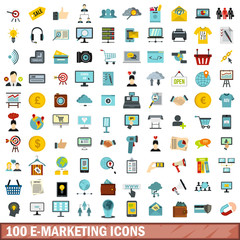 Fototapeta premium 100 e-marketing icons set, flat style