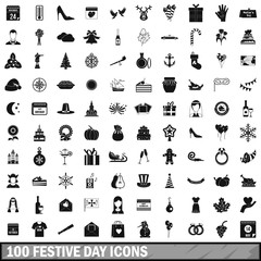 100 festive day icons set, simple style 