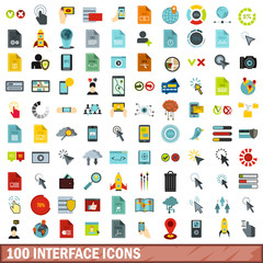 100 interface icons set, flat style