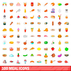 100 meal icons set, cartoon style