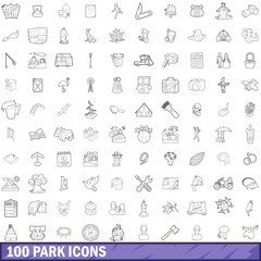 100 park icons set, outline style