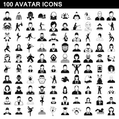100 avatar icons set, simple style