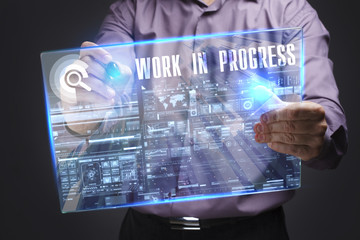 Business, Technology, Internet and network concept. Young businessman working on a virtual screen...