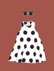 polka dot dress with sun glasses , sketch vector.