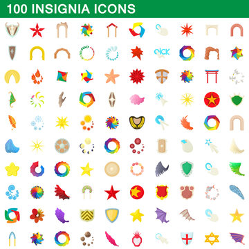 100 insignia icons set, cartoon style