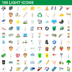 100 light icons set, cartoon style