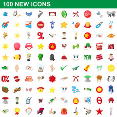 100 new icons set, cartoon style