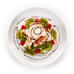 Spring rolls - meat and vegetables on white background