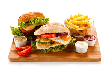 Sandwich with chicken fillet and fried egg