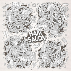 Vector cartoon set of doodle Hair salon designs