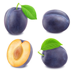 Set of plums. With clipping path