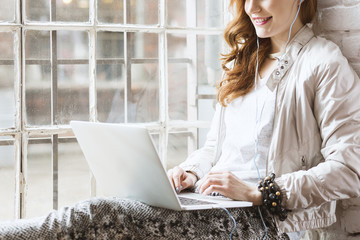 Graphic designer artist in windowsill