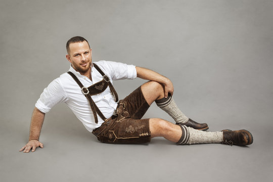 man in bavarian traditional lederhosen