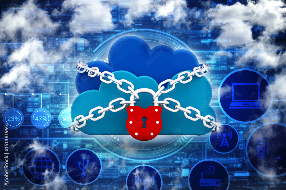 Poster 3d rendering cloud computing, security