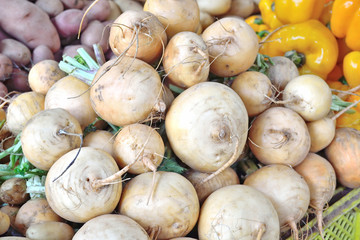 Sale of fresh turnips in the market