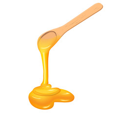 Sweet golden honey drippling from spoon
