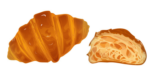 Whole croissant and a half isolated on white background