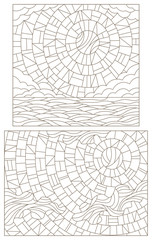 Set contour illustrations of the stained glass Windows with the heavenly landscapes