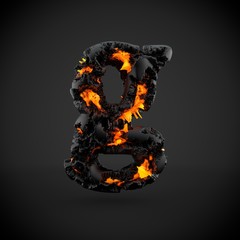Volcanic alphabet letter G lowercase isolated on black background.