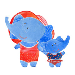 Elephants in swimsuits