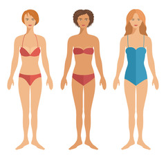 Set of young woman in swimsuits.