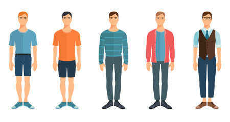 Obraz premium Young men in flat style. Vector characters collection.