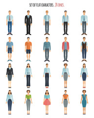 Young men and women in flat style. Set of vector characters.