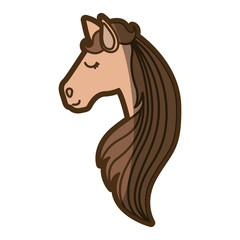 brown clear silhouette of face side view of female horse with long striped mane vector illustration