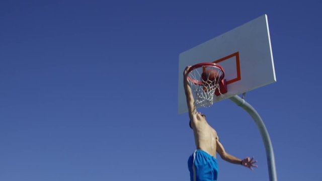 Slow motion basketball slam dunk