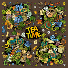 Tea time vector doodles design