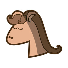 brown clear silhouette of face side view of female horse with mane and closed eyes vector illustration