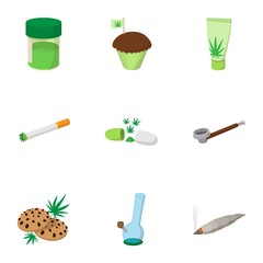 Hemp icons set, cartoon style