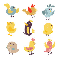 Cute birds vector set illustration cartoon colorful