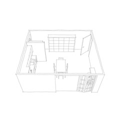 2d illustration freehand sketch drawing of furnished home apartment