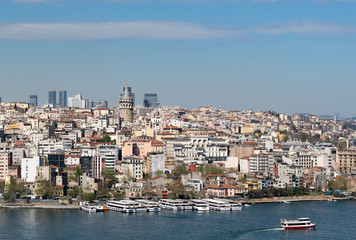Istanbul city view from Suleymaniye Mosque overlooking the Golden Horn with Galata Tower in the background, Istanbul, Turkey