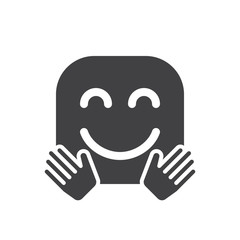 Hugging smiling face emoji. glyph icon, vector emoticon