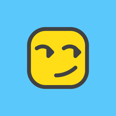 Obraz premium Smirking Face, Suggestive Smile emoji. Filled outline icon, colorful vector emoticon