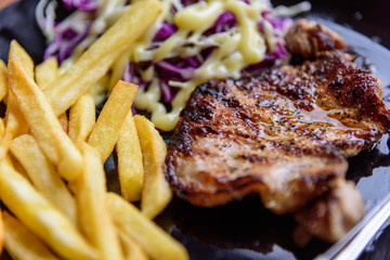 pork steak on disk