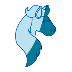 blue silhouette of face side view of horse with long mane vector illustration