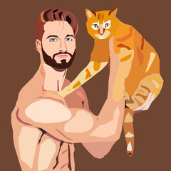 Man with cat.