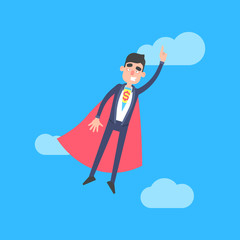 Businessman superhero flying. Office worker character in suit