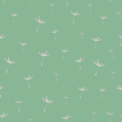 Seamless texture pattern dandelion fluff on a green background, vector illustration
