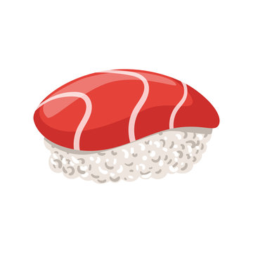 Fresh salmon sushi. Colorful cartoon illustration
