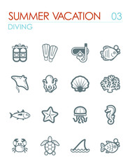 Diving icon set. Summer. Vacation