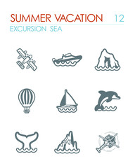 Excursion sea icon set. Summer. Vacation