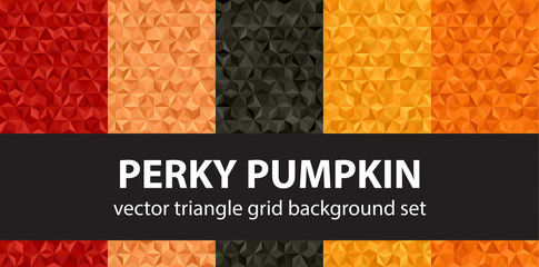 Triangle pattern set "Perky Pumpkin". Vector seamless geometric backgrounds